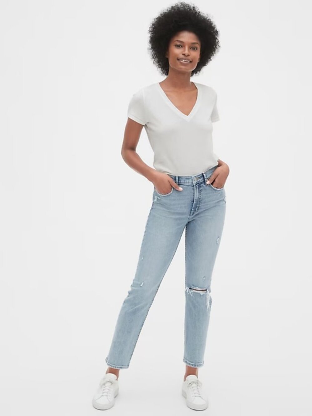 Gap High Rise Cigarette Jeans | Light Wash Distressed | Size 30 / US Size 10